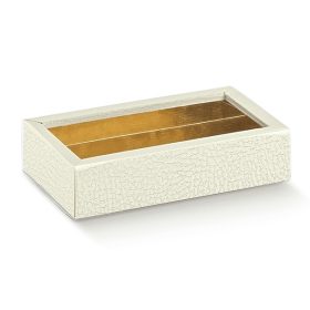   115267 Bonbon doboz pelle bianco 2 sor átlátszó 145x75x35mm 14611