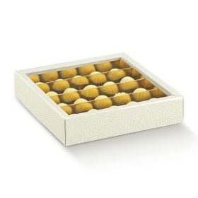   15269 Bonbon doboz pelle bianco 4 sor átlátszó 145x145x35mm 14612