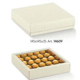14609 Bonbon doboz pelle bianco 4 papírfedeles 145x145x35mm