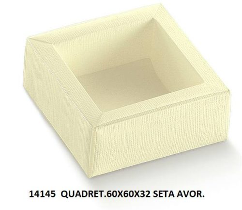 14145+31680 Bonbon doboz 60x60x32mm seta avorio