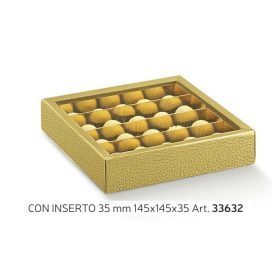 133632 Bonbon doboz pelle oro 4 sor átlátszó 145x145x35mm