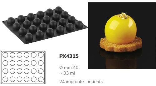 PX4315 Szilikon forma 30x40cm 24db/forma 33ml Sphere