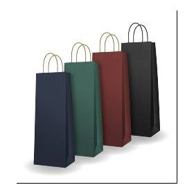 Papírtáska boros sodrott füles kraft kék 14+8x38cm