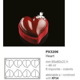 PX3206 Szilikon forma 30x17,5cm 8db/forma 46ml Heart