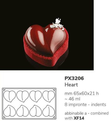 PX3206 Szilikon forma 30x17,5cm 8db/forma 46ml Heart