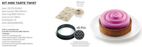 KIT MINI TARTE TWIST Sütő forma szett 80mm 6db/cs sütő forma+szilikonforma