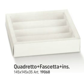   19068 Bonbon doboz fibra bianco 4 sor átlátszó 145x145x35mm