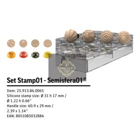   SEMISFERA01 & CHOCO STAMP Bonbon tritán öntőforma & Mintázó pecsét szett