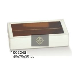   100224 Bonbon doboz fibra bianco 2 sor átlátszó 145x75x35mm