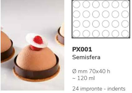 PX001 Szilikon forma 24db/f. 70x40mm semisfera